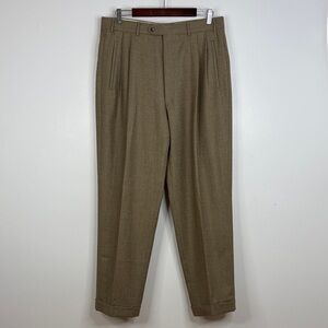 Corneliani Trousers Mens 34 x 31 Tan Brown Wool Flannel Pleated Dress Pants